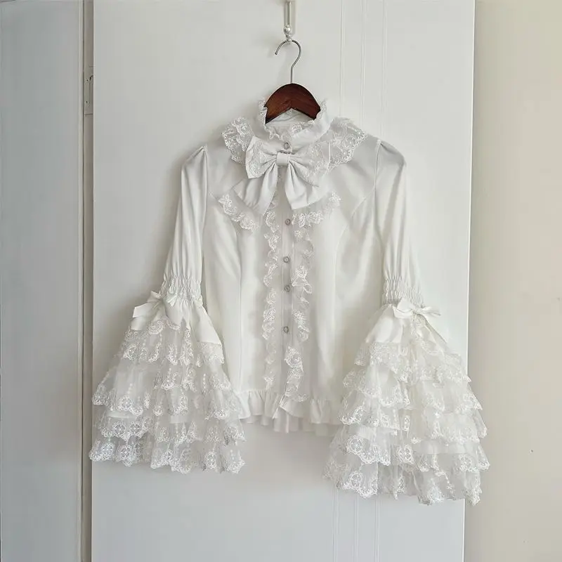 

Y2k French Elegant High-End Vintage Flare Sleeve Women Shirts 2000s Autumn Japanese Style Lolita Kawaii Blouse Harajuku Tops