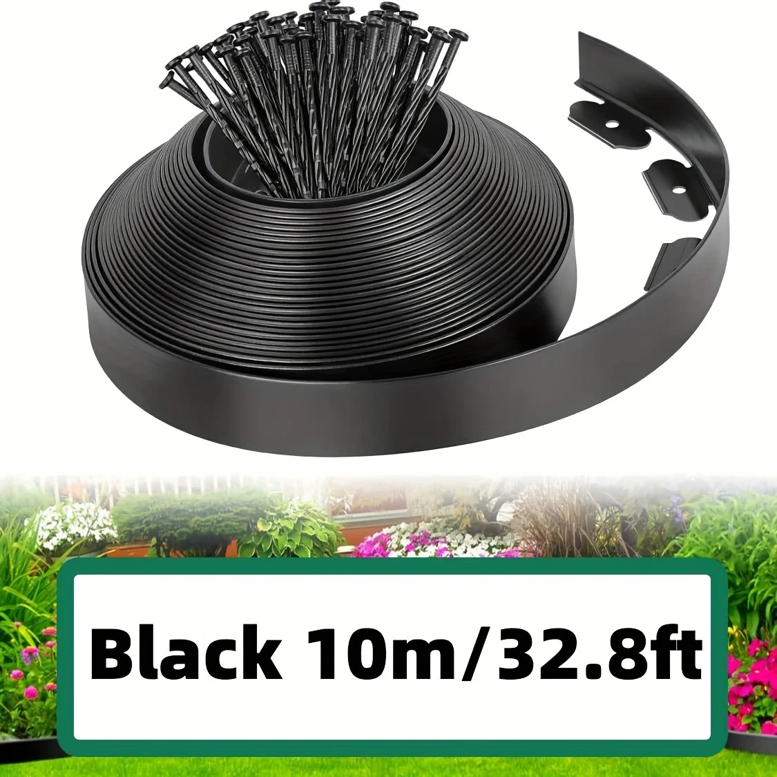 10M Garden border barrier Lawn Grass Plastic Edging Border landscape with 30 Anchoring Solid Pegs Easy Install Insert Lawn Borde