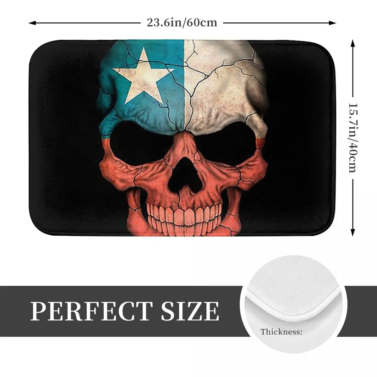 Chilean Flag Skull Anti-slip Doormat Floor Mat Sand Scraping Carpet Rug for Kitchen Entrance Home Bedroom Footpad Mats