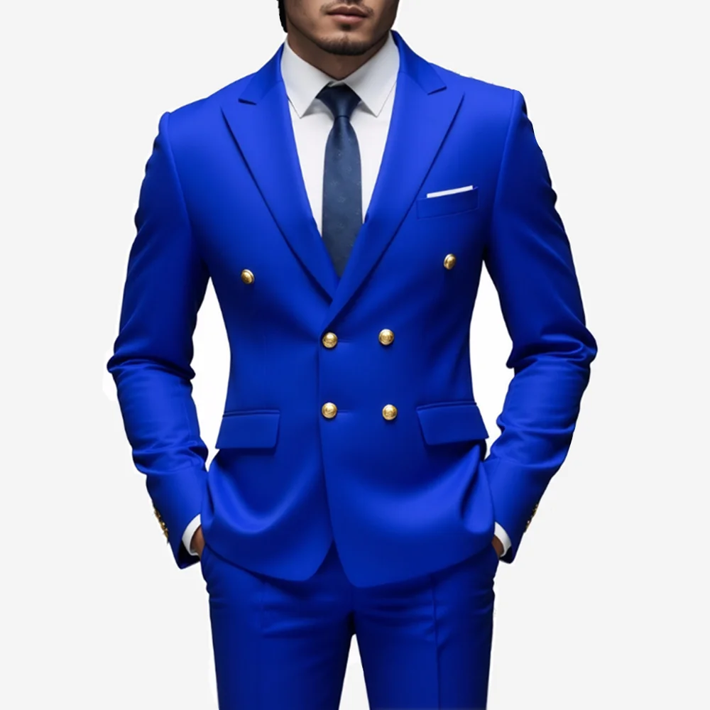 

2025 Brand Fashion Men Double Breasted Tuxedo Business Suit/Male Slim Fit Korean Casual Clothing/Men's Casual Blazers+Pants