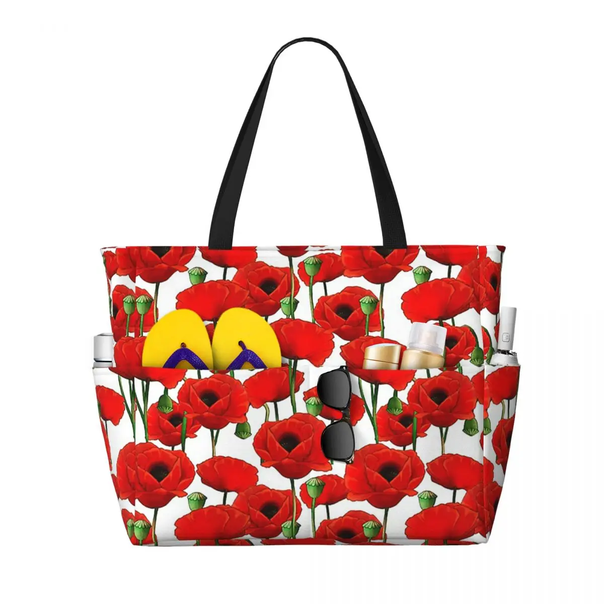 حقيبة حمل على الشاطئ بنمط الخشخاش، حقيبة رياضية لليوجا، حقيبة حمل كبيرة للنساء، حقيبة سفر للياقة البدنية