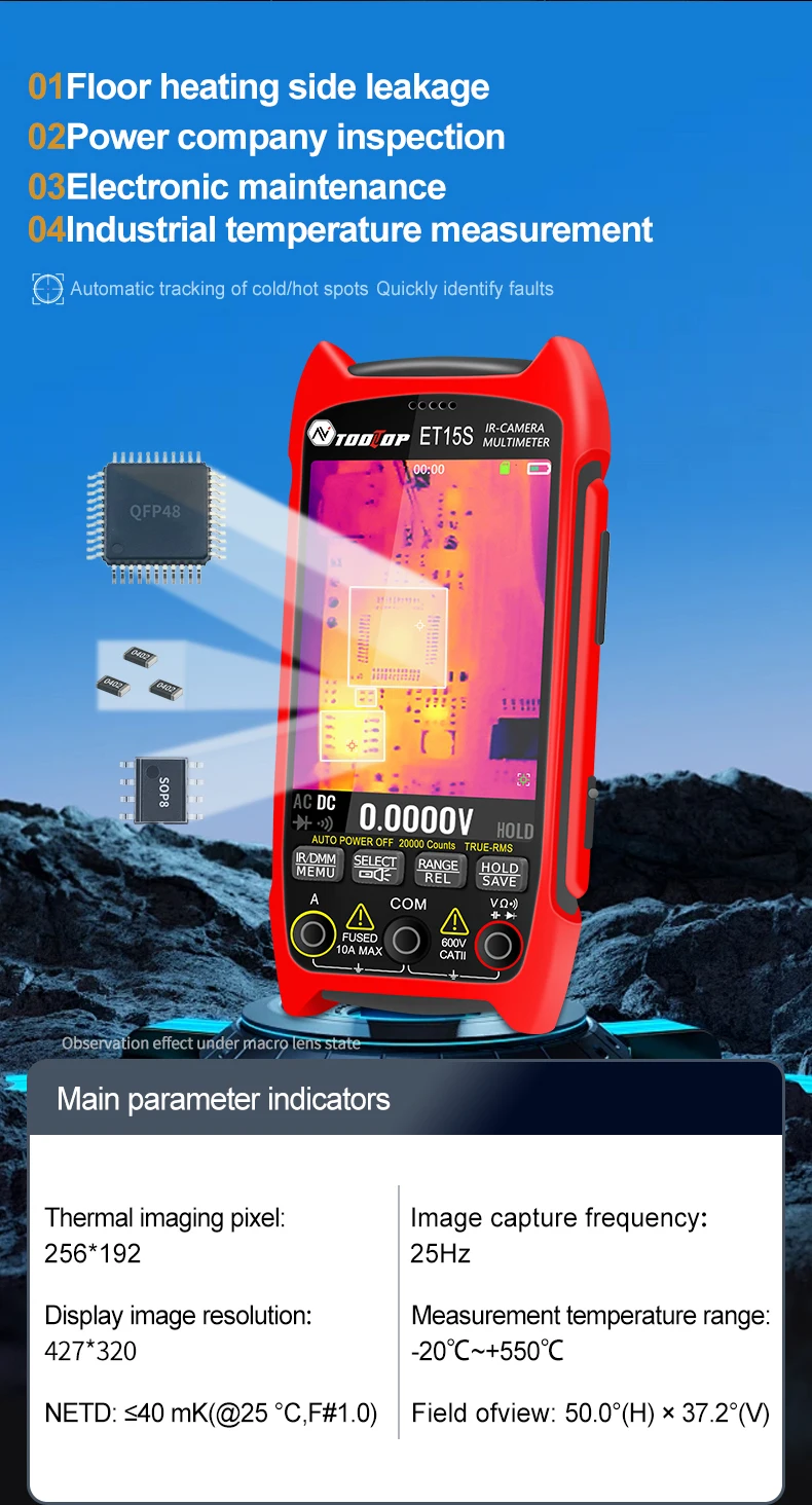 TOOLTOP ET15S 256 * 192 Wärmebildkamera in Industriequalität 19999 Zählungen Multimeter Makroobjektiv PCB Wärmebildkamera Elektrische Inspektion – Detail 3