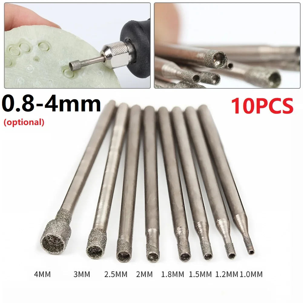 10 pz 0.8-4mm Rotary Diamond Burr Core Drill Bit incisione 2.35mm gambo per piastrelle di vetro rettifica testa cava utensili elettrici rotanti