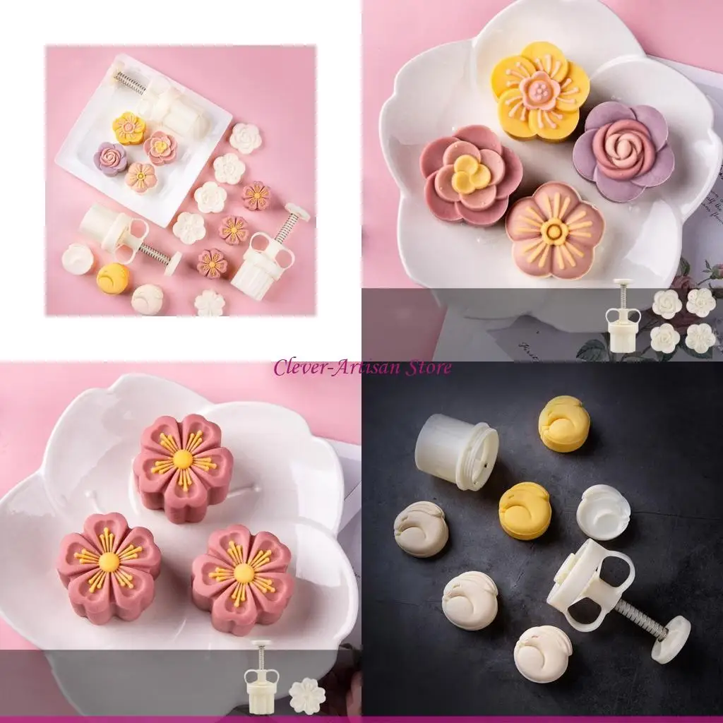 

E06B Форма для лунного кекса с 1/4 штампом для печенья, ручной пресс для торта с зеленой фасолью, выпечка своими руками