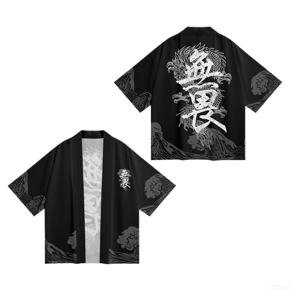 Novedad de verano, cárdigan de estilo japonés Ukiyo-e, capa tipo kimono, bata taoísta tejida con plumas, ropa con estampado Digital 3D