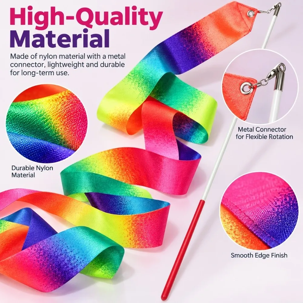 2M/4M/6M Rhythmic Gymnastics Equipment Stick Rainbow Color with Stick Sparkling Performance Props Gradient Gymnastics Ribbon