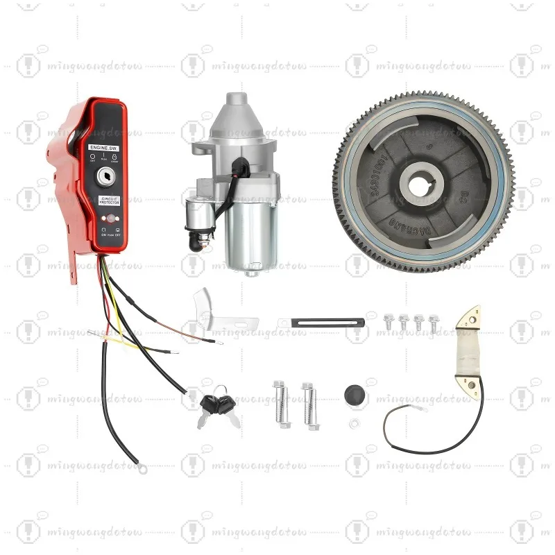 Electric Start Flywheel Starter Motor Kit with Key Switch Box and Coil for GX160 5.5HP GX200 6.5HP / GX340 11HP GX390 13HP