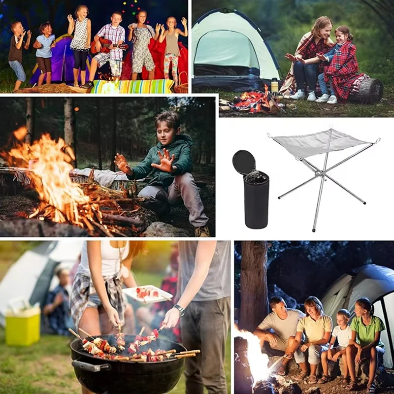 Portable Bonfire Campfire Fire Pit Collapsing Stainless Steel Mesh Fireplace Foldable Camping Fire Pit Camping Gear