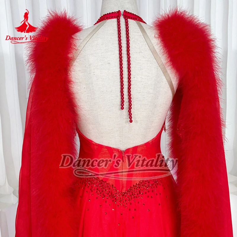 ชุดเดรสเต้นรำบอลรูมสำหรับผู้หญิง แต่งขนนก สำหรับผู้ใหญ่ ระดับขั้นสูง แบบสั่งตัดได้ สำหรับเต้นรุมบ้า ควิกสเต็ป วอลซ์ แทงโก้ ชุดแข่งขัน
