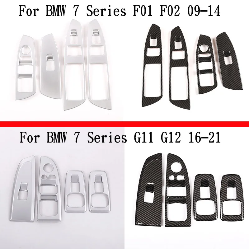 For BMW 7 Series F01 F02 G11 G12 ABS Silver/Carbon Fiber Car Window Lift Switch Button Frame Cover Trim Stickers Car Accessories
