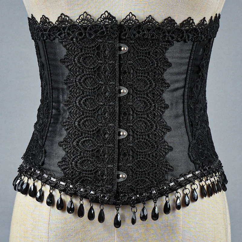 Short Steel Bones Floral Lace Underbust Corset Palace Princess Lolita Black