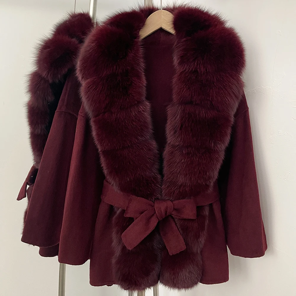 Real Fur Collar Wool Blend Jacket Female Warm New Fox Fur Coat Autumn Winter Women Warm Clothes for Women Wool Woolen Coat