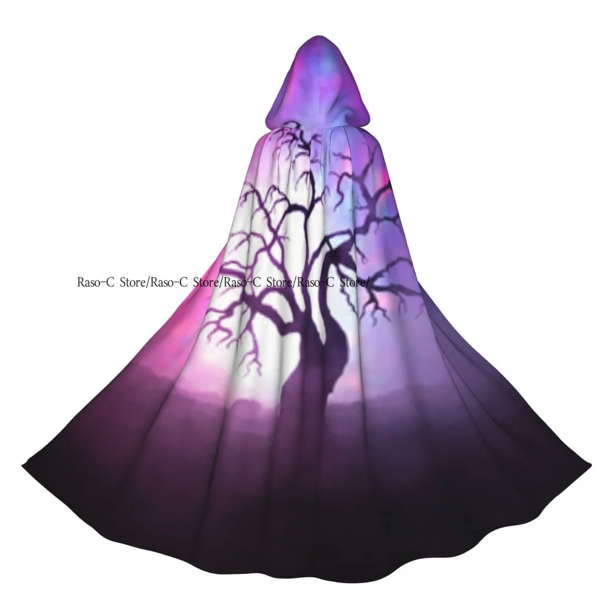 

Unisex Adult Silhouette Of Scary Tree On Foggy Toned Background Cloak with Hood Long Witch Costume Cosplay