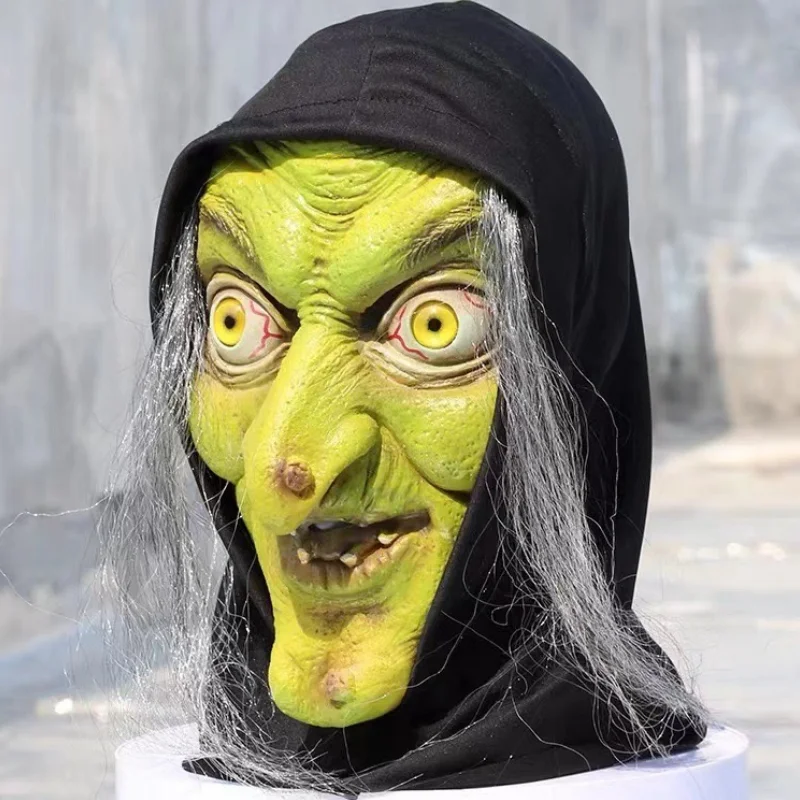 Máscara de Halloween Horror Old Witch para Mulher, Cosplay Traje, Palhaço Assustador, Máscaras de Látex Hag, Rosto Verde, Nariz Grande