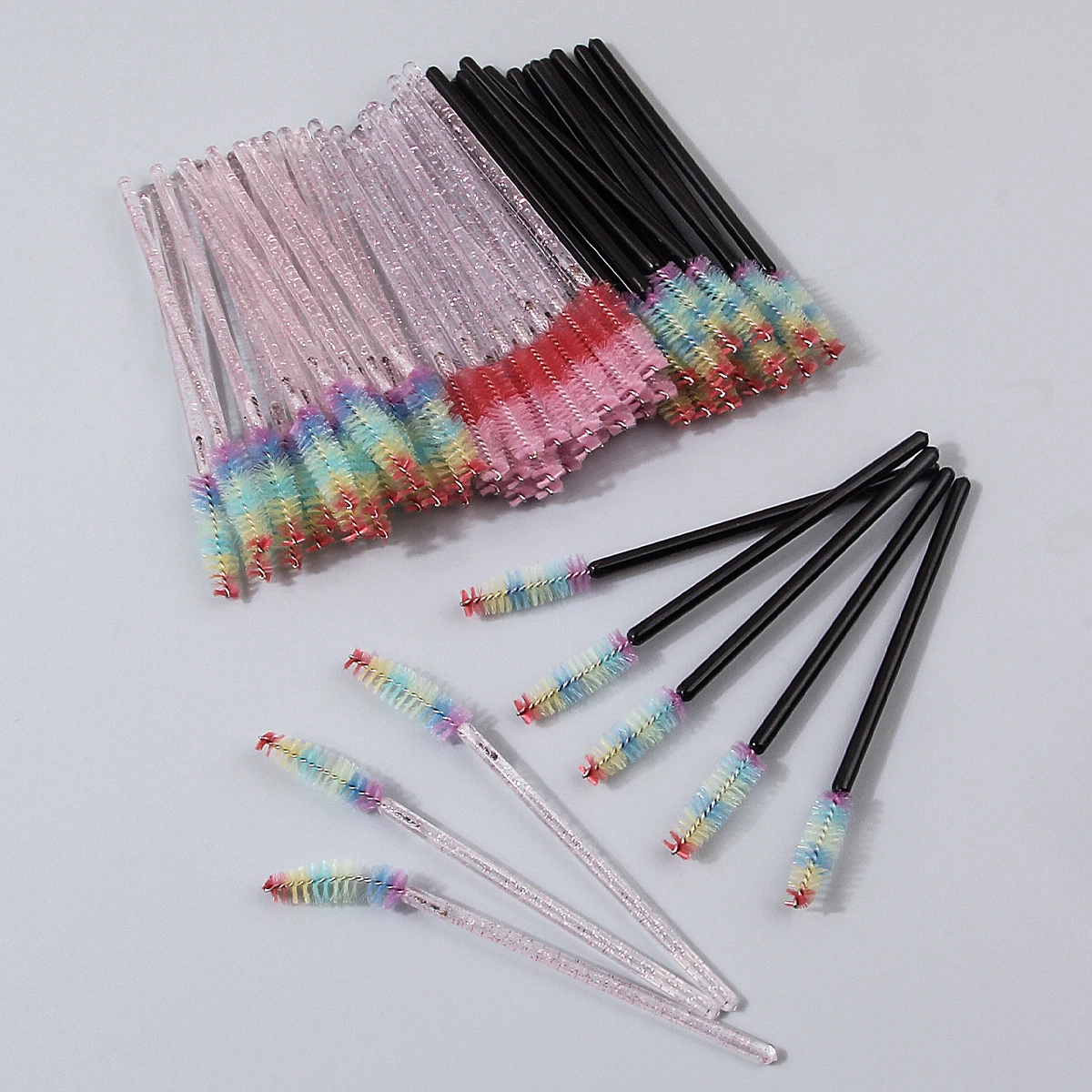 25 قطعة من فرشاة الماسكارا ذات المقبض الكريستالي، رأس فرشاة مرنة، فرشاة حواجب حلزونية، فرشاة مشط لتجعيد الرموش، أداة فرشاة للمكياج