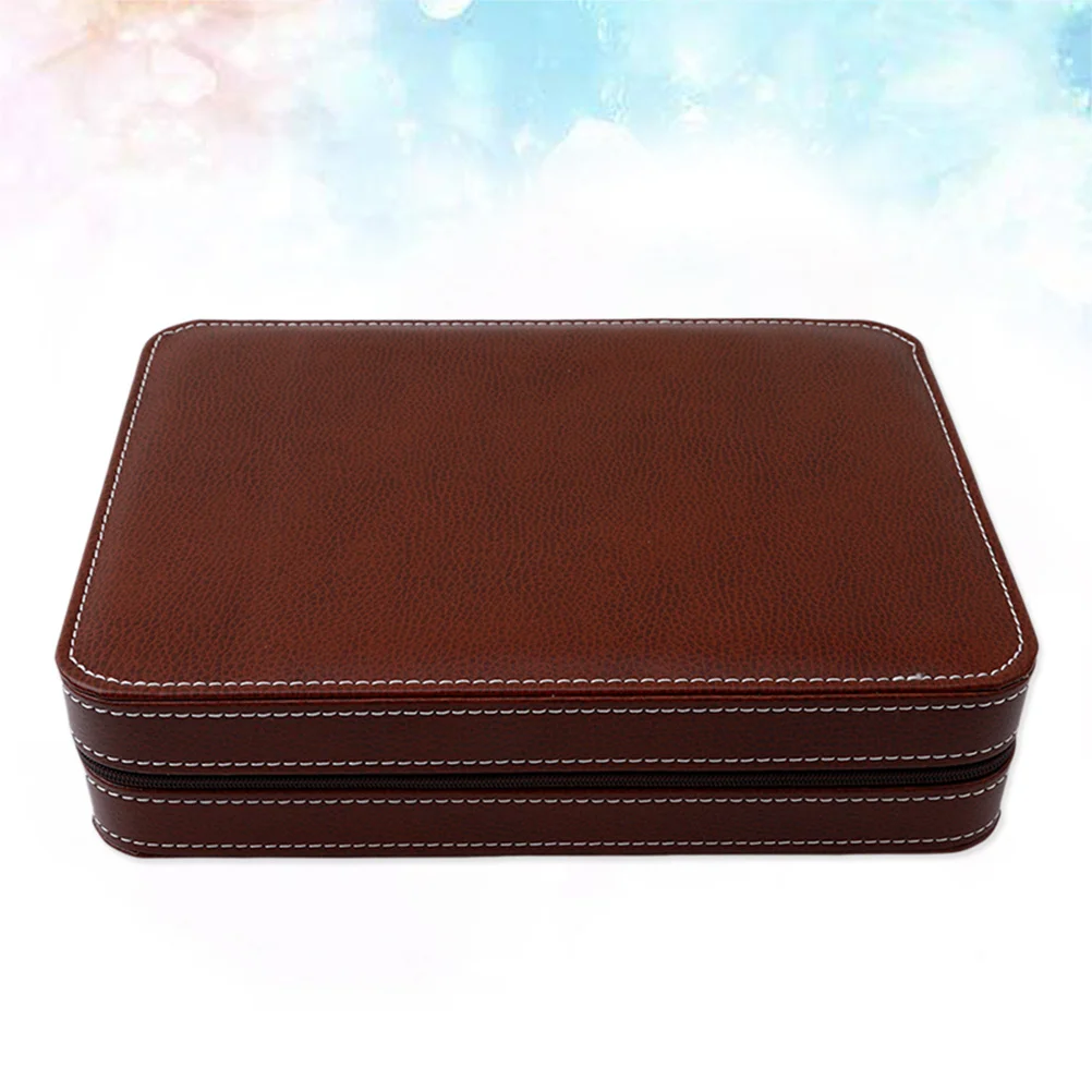 

8 Slots Watch Box Premium Leatherette Storage Box Portable Zippered Watch Case for Men or Women (Brown)