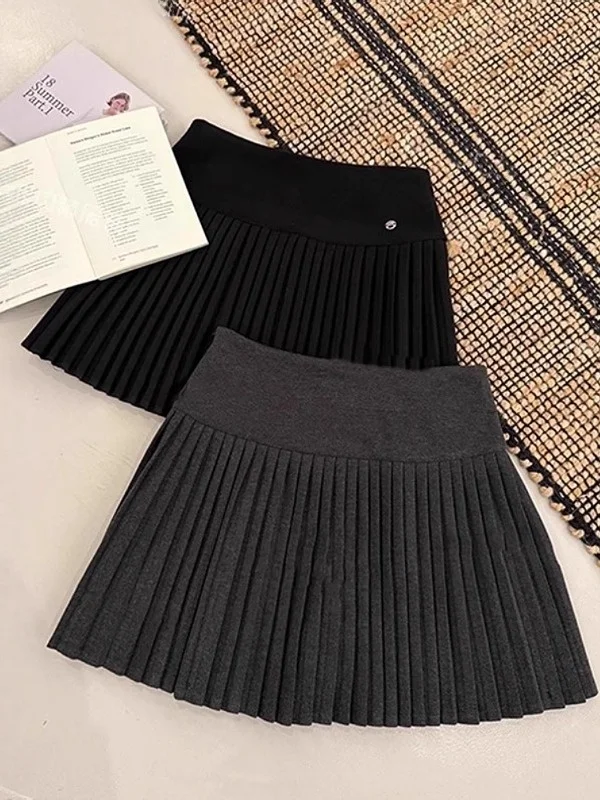 Spódnica wełniana plus size z wysokim stanem, rozkloszowana, plisowana, damska, modna, jesienno-zimowa, nowa, wyszczuplająca, do pracy, koreańska, V...