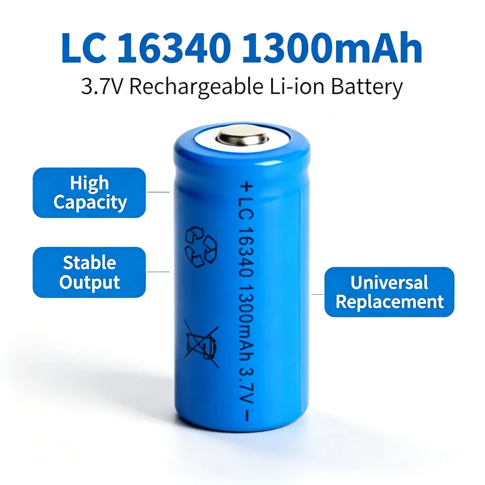 LC16340 Rechargeable Lithium‑ion Battery 1300mAh 3.7V Flat‑Top Bare Cell For Mini Flashlight Torch Portable Electronic Device