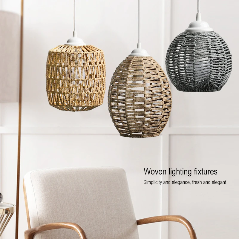 Lamp Shade Light Cover Pendant Woven Rattan Ceiling Chandelier Lampshade Shades Hanging For Indoor Kitchen Cafe Restaurant