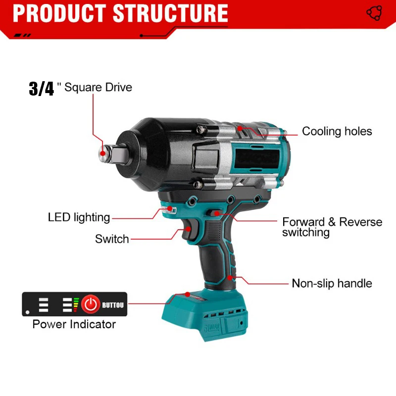 Imagem -03 - Brushless Impact Chave Elétrica Chave sem Fio Handheld Ferramenta Elétrica 3100nm 588vf Bateria Makita 18v Bateria 4