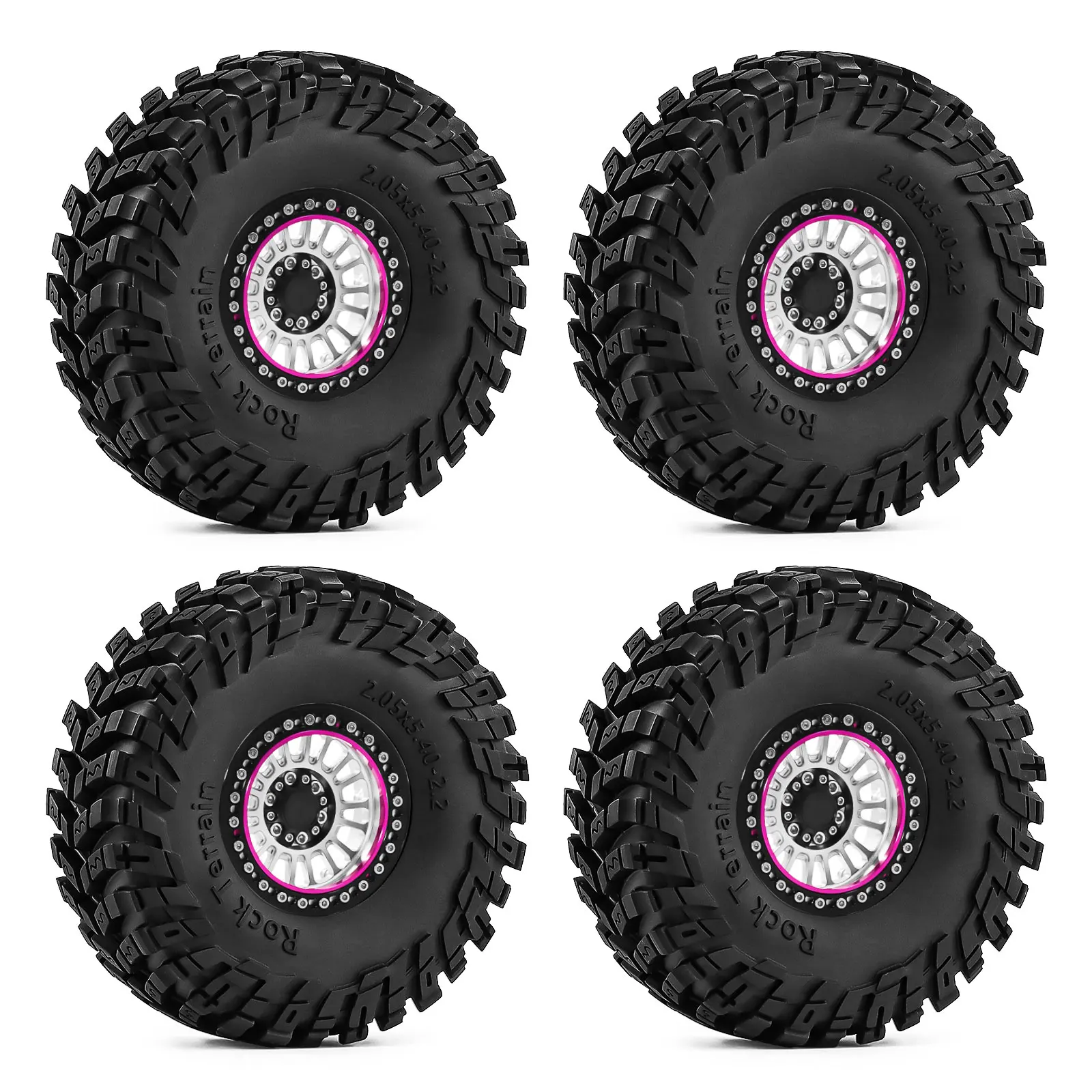 

4pcs 2.2 Inch Climbing Tires Aluminum Beadlock Wheels 12mm Hex Hub for 1/8 1/10 RC Crawler TRX4 SCX10 Gen7 Gen8