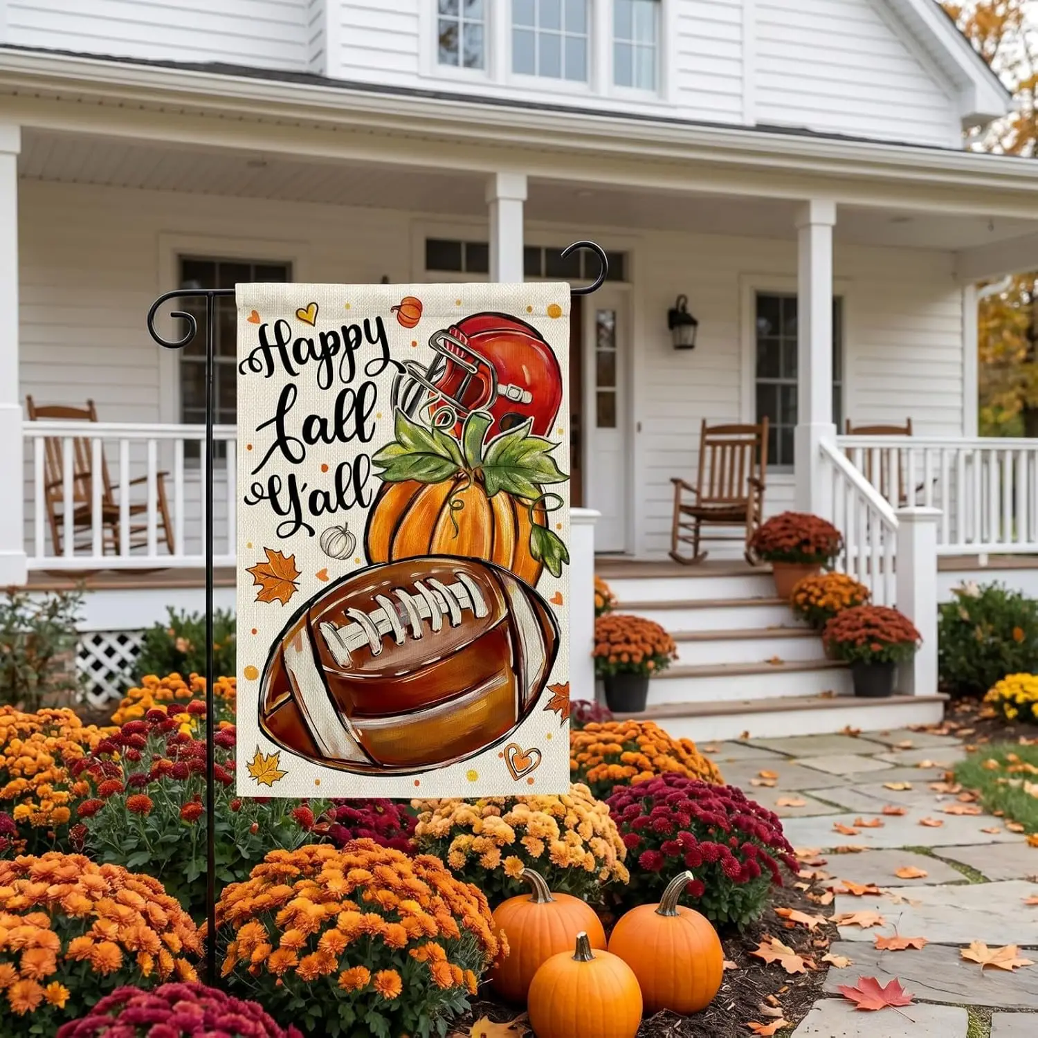 Happy Fall Y'all Football Garden Flag 12 x 18 Inch Double Sided Pumpkin Helmet Fall Outdoor Yard Decor for Porch Patio L yyi