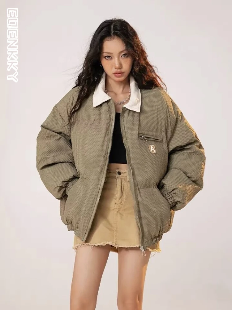 Winter Women's Cropped Parkas Jacket Unisex Couple Lightweight Retro American Cotton Padded Outwear Y2k Loose Coat Autumn Winter