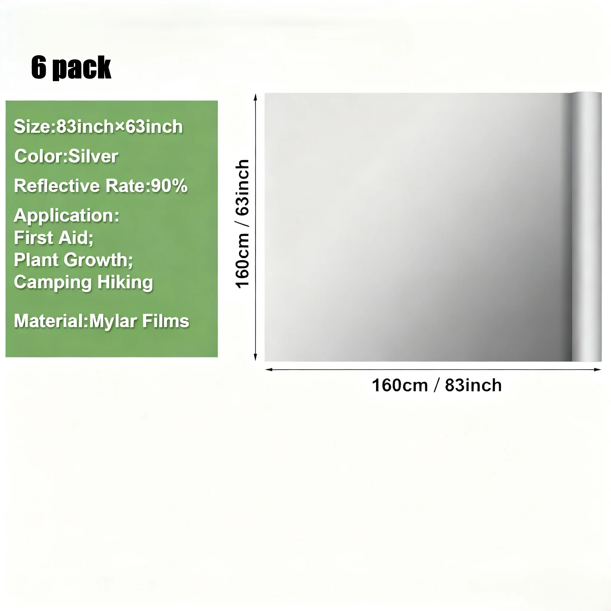 

Комплект из 6 светоотражающей майларовой пленки для роста растений и изоляции с легким складным материалом для теплиц