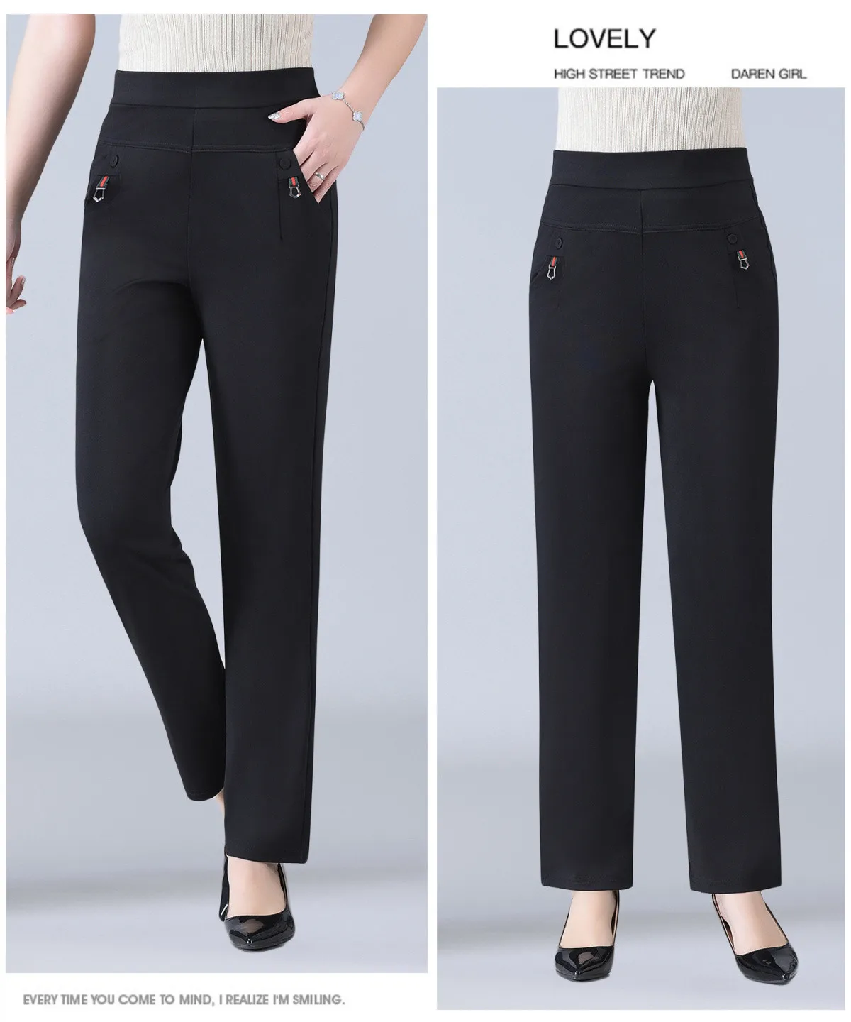 Candy Color Korean Stretch Pants Slim High Waist Straight Pants Women Trouser Patchwork Pocket Casual Thin Classic Pantalones