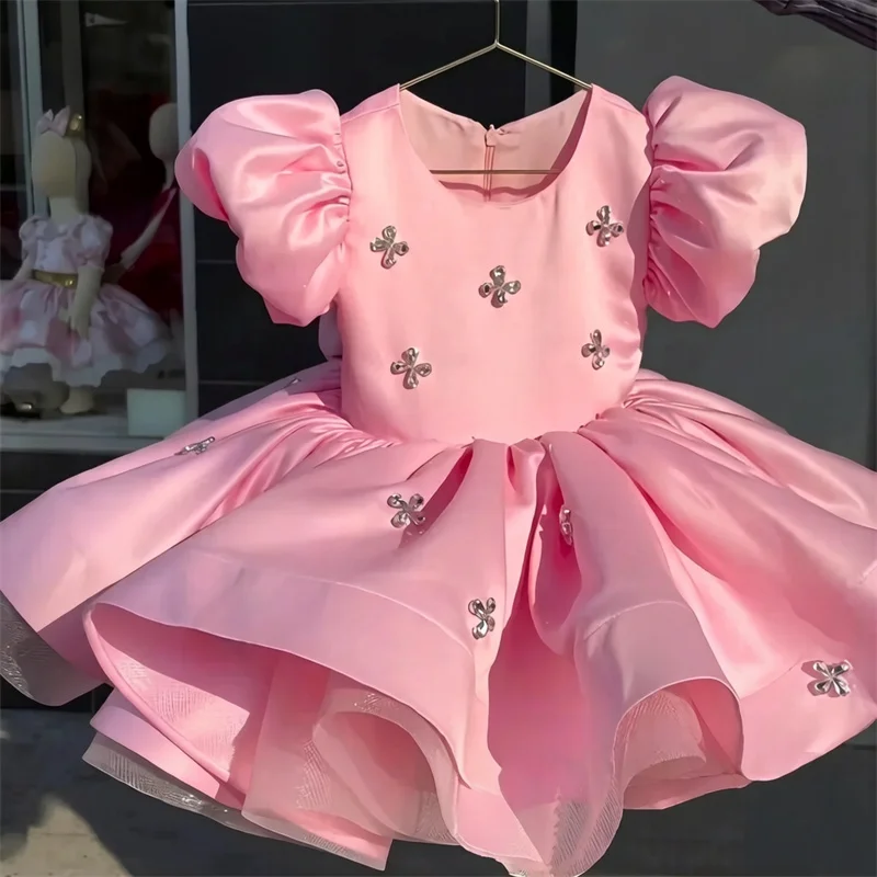 プリンセスサテンビーズボウフラワーガールドレス初聖体ドレス誕生日クリスマスギフトウェディングパーティー誕生日