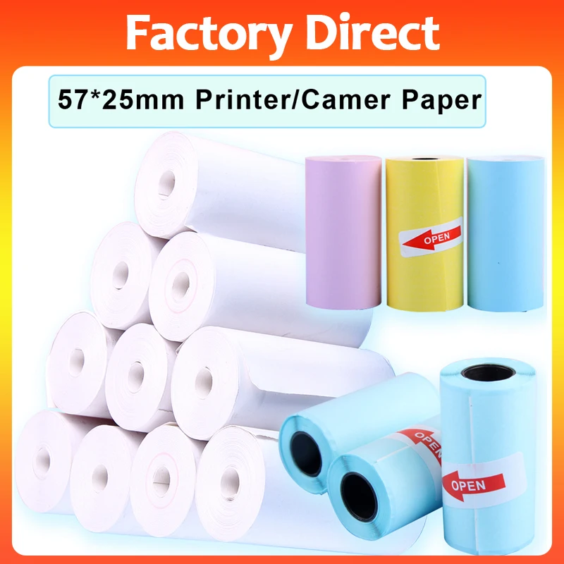 

3 5 9 10Rolls White Colorful Adhesive Transparent Sticker Paper 57*25mm Direct Roll Portable Paper For Mini Pocket Printer