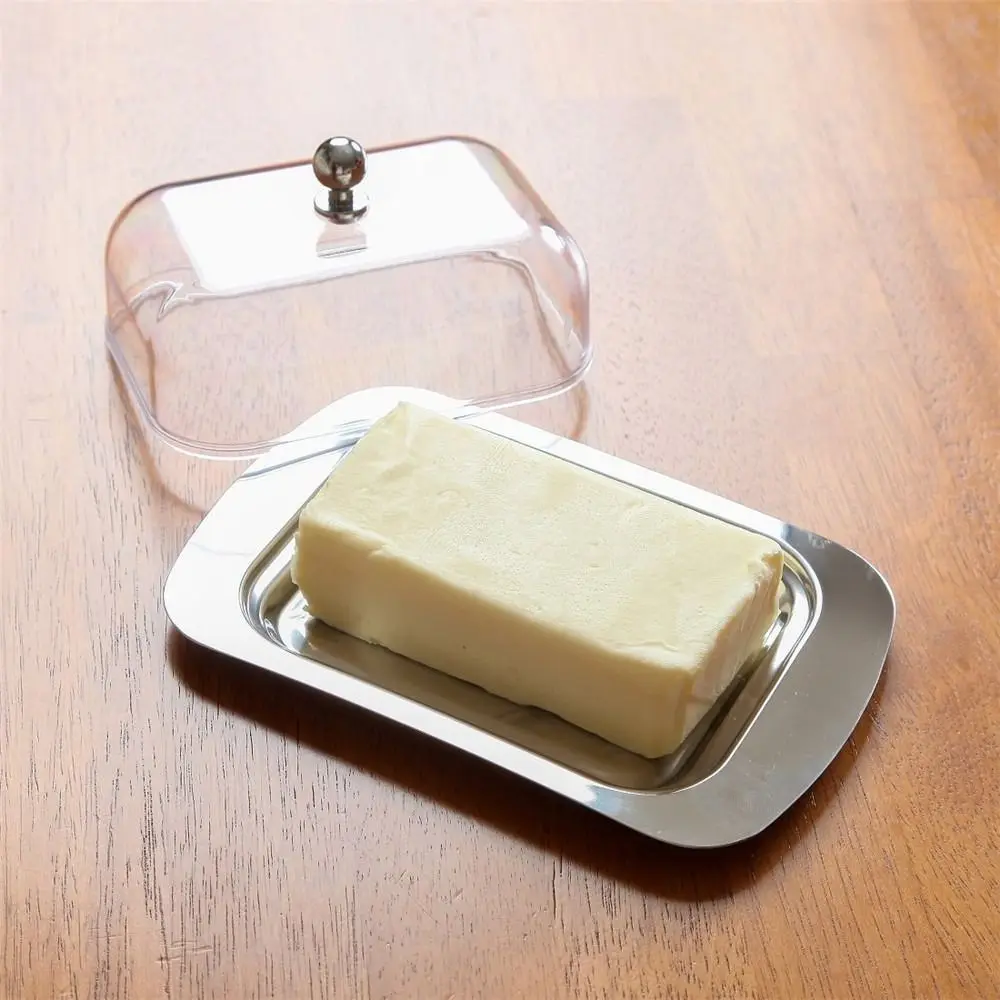 Stainless Steel Butter Dish with Lid Holder Kitchen Butter Serving Container Cheese Storage Keeper Tray Kitchen Dinnerware