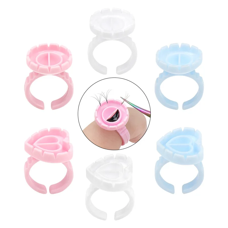 Glue Rings Disposable 100pcs New Heart Shape Eyelash Extension Finger Holder Rings Cup For Eyelashes Extension Tattoo Pigment