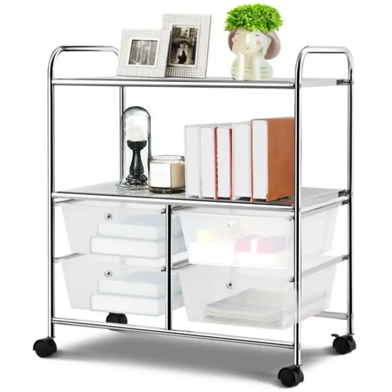 

4 Drawers Shelves Rolling Storage Cart Rack-Clear