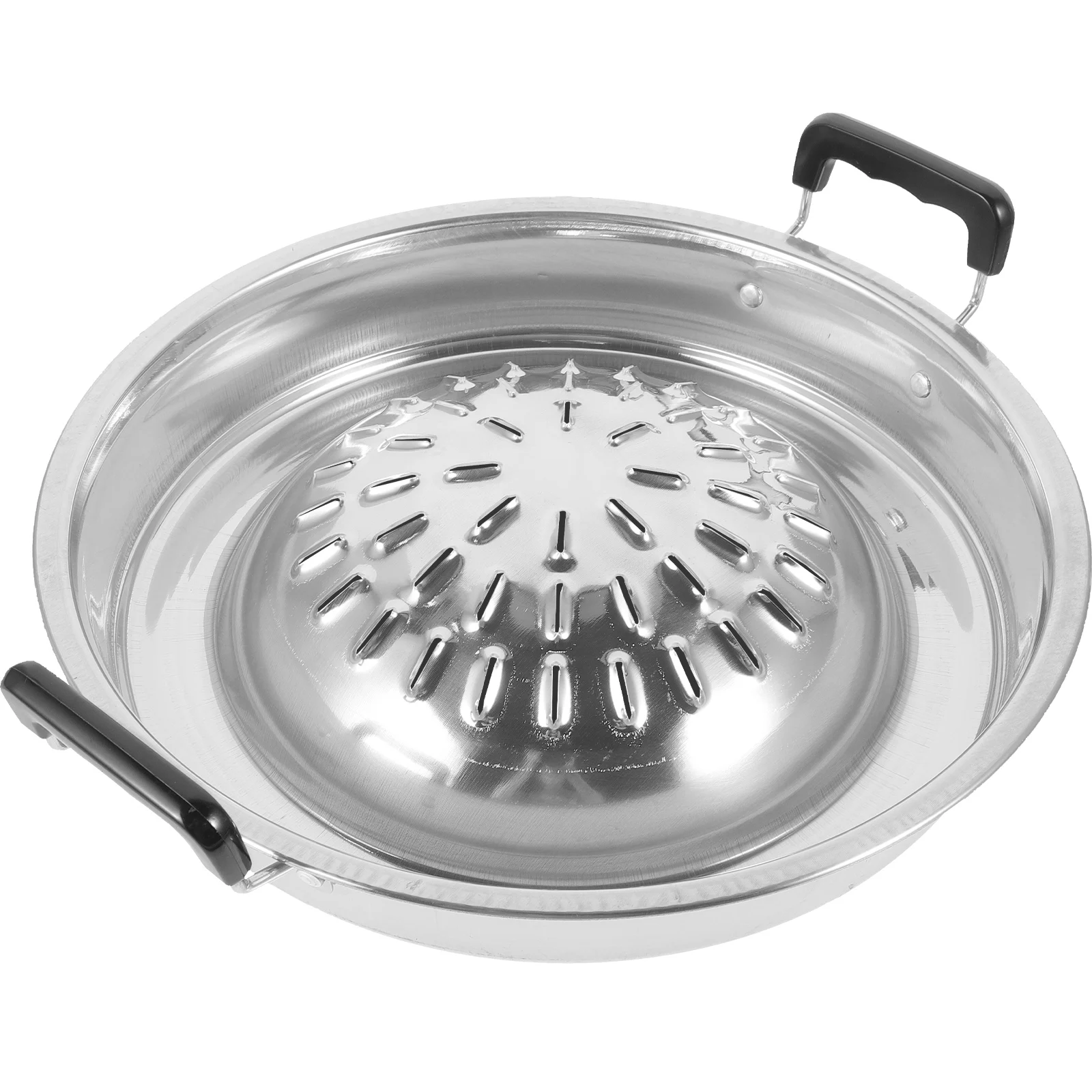 

Korean BBQ Stove Grill Pan Outdoor Barbecue Baking Tray Reusable Metal Round Smooth Edge Portable Compact Silver