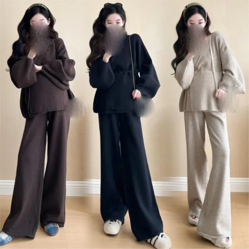 2026 Pregnant Women's Long Sleeve Knitted Top Pants Clothing Set Maternity Pants Sweater 2-piece Set Maternity Clothing SetLJ354 - view 3