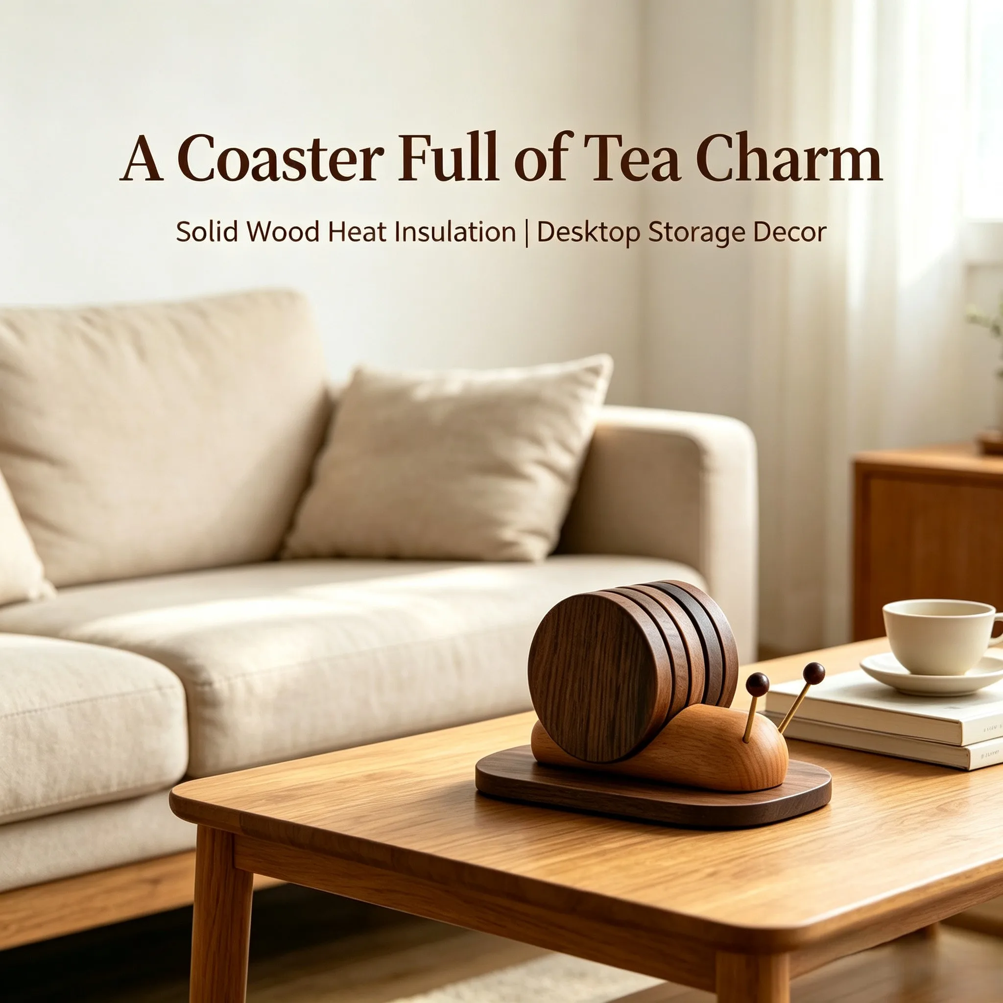 Cute Snail Shape Wooden Coaster Set Heat Insulation Round Cup Mat Desktop Decor Tea Coffee Bowl Trivet Table Protection Pad