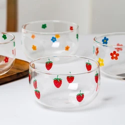 4.5 Inch Glass Bowl Korean Style Ins Creative Cute Round Tableware Afternoon Tea Yogurt Fruit Salad Bowls Kitchen Supplies