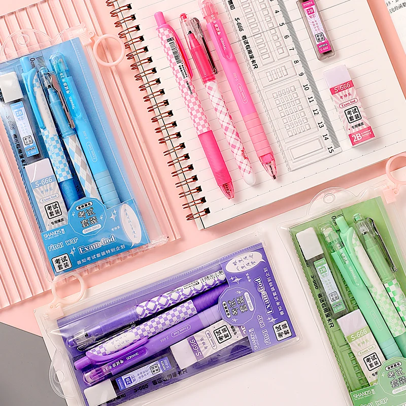 6 قطع لكل منها، مجموعة قرطاسية الامتحانات للطلاب، تتضمن قلم رصاص 2B، ممحاة، مسطرة، أقلام جل، مصممة لللامتحانات، اللوازم المدرسية