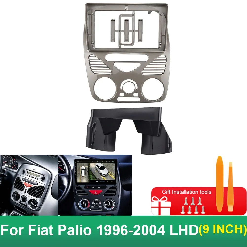 For Fiat Palio 1996-2004 LHD 9 Inch Gray 2Din Android Car Stereo Fascia Frame Dashboard Audio Trim Panel Kit