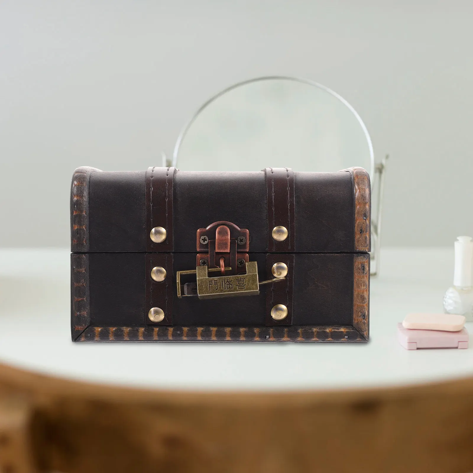 

Винтажная деревянная шкатулка для украшений, запираемый органайзер для драгоценностей и мелочей, портативный контейнер для хранения