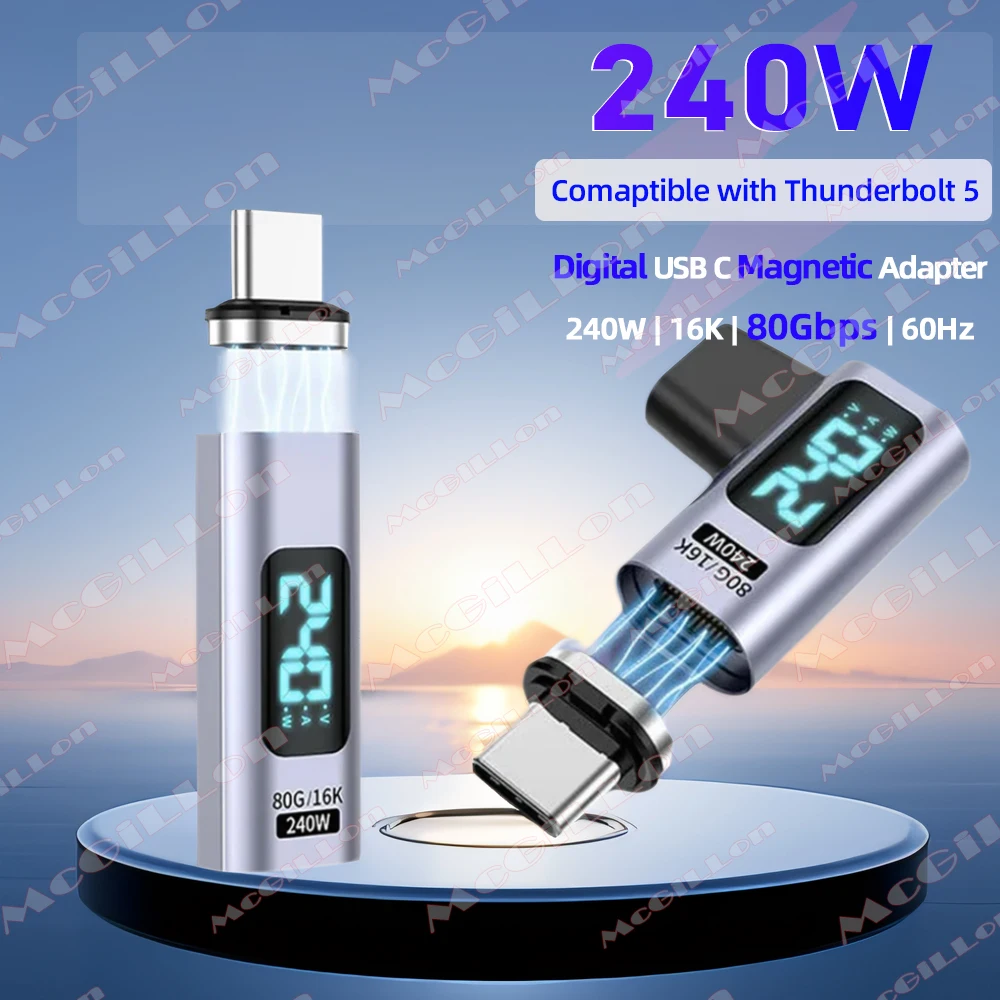 

USB4 80Gbps PD240W Thunderbolt 5 Magnetic Adapter USB C To Type C Fast Charge Magnet Converter Cable 16K@60Hz USB Type C Adapter