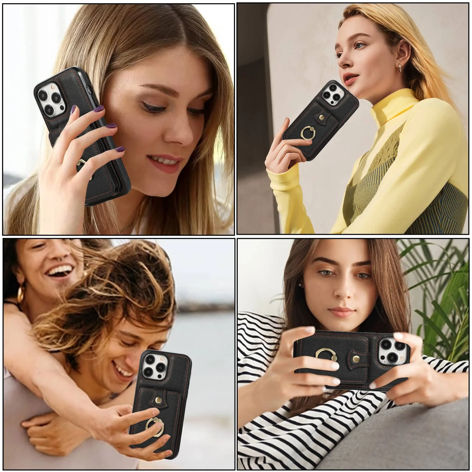 For iPhone 18/17e/16/15/14 Pro Max Plus Case Wallet with Card Holder, 360°Rotation Finger Ring Holder Kickstand, RFID Blocking
