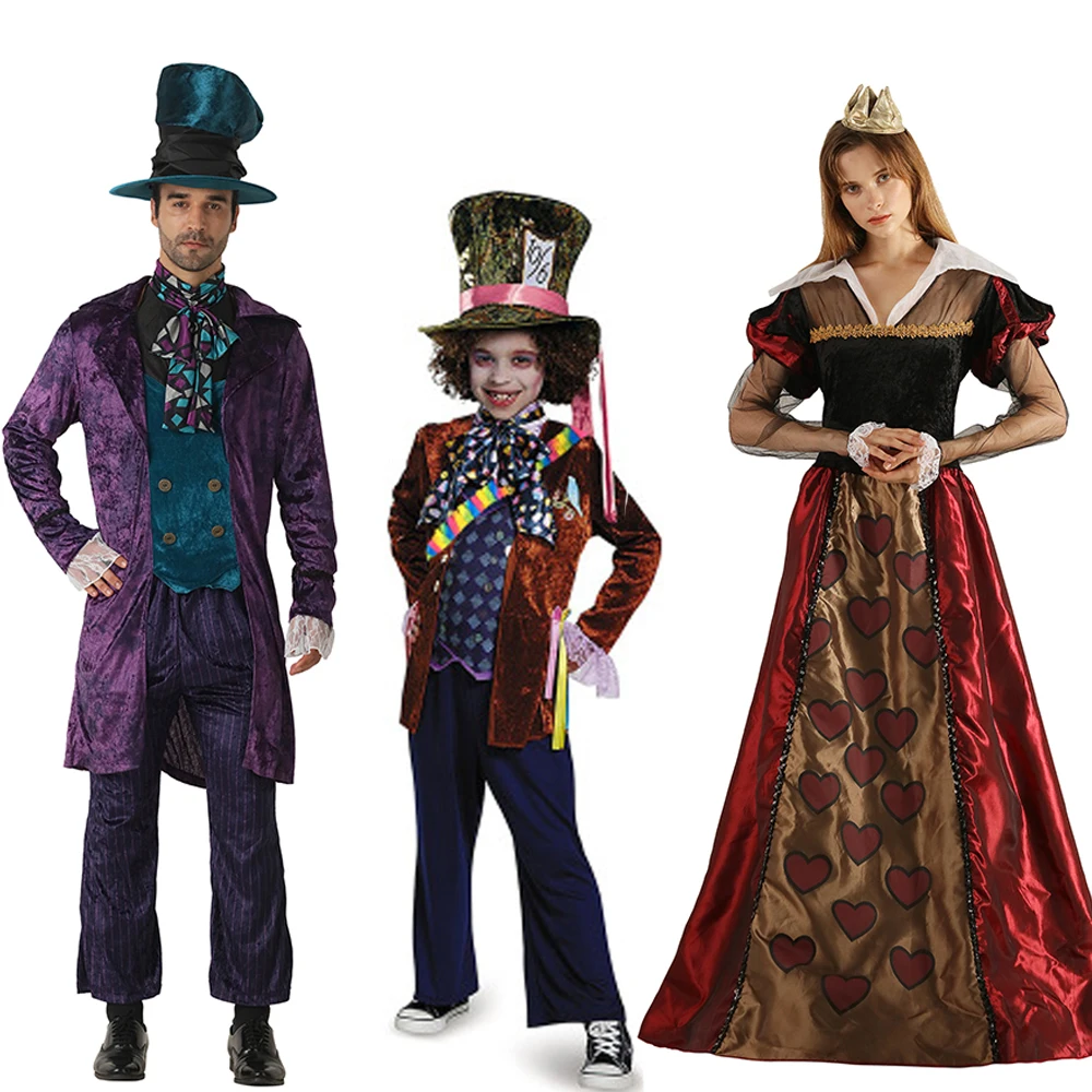 Alice no país das maravilhas traje meninos chapeleiro louco traje família halloween cosplay alice através do vidro cosplay