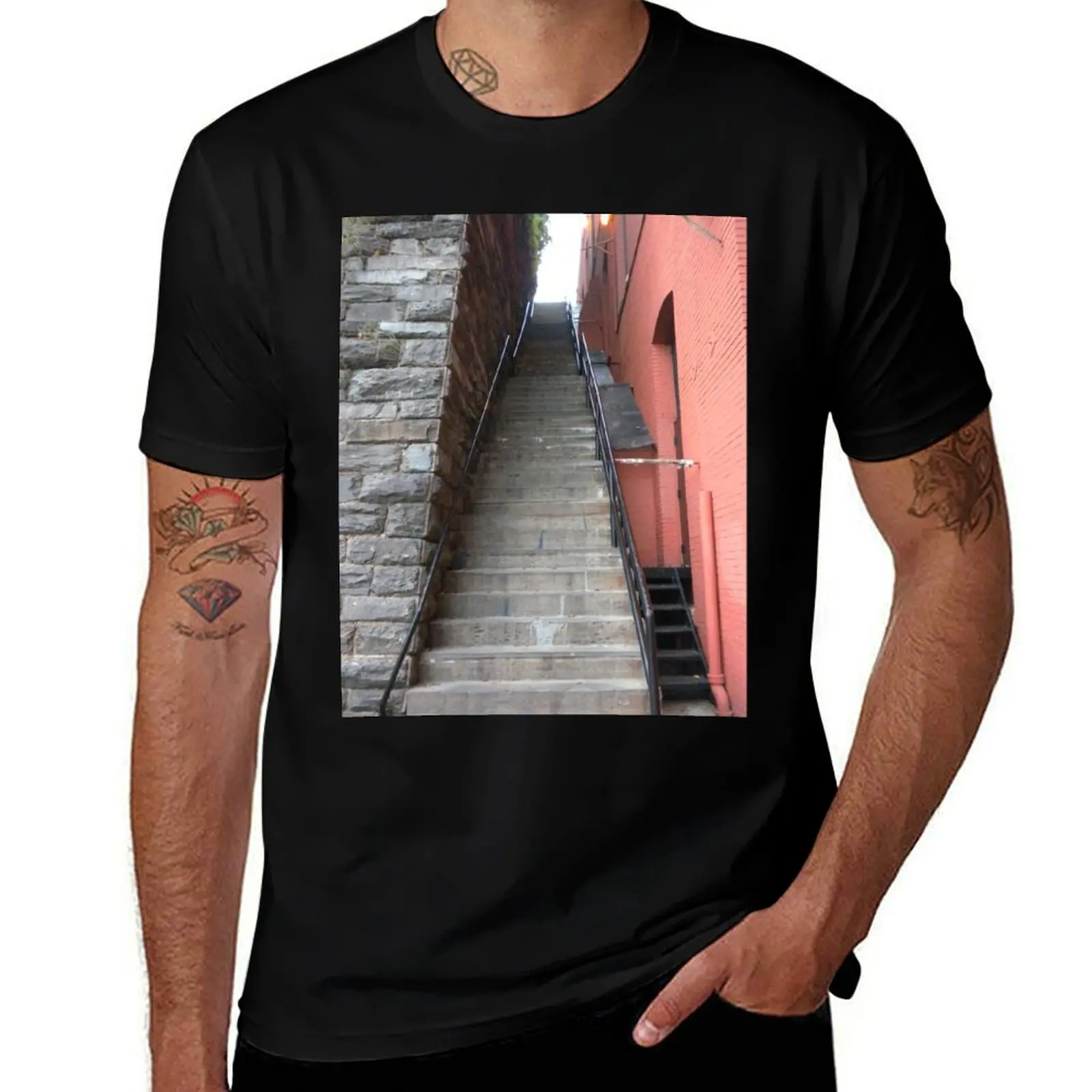 

Exorcist Steps T-Shirt Basic Solid Color Short Sleeve Cotton Top