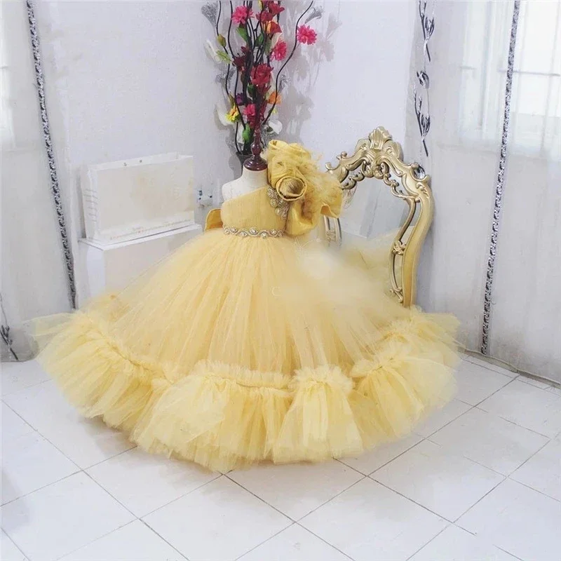 

Red Girl Dress Glitter Boat Neck Short Flower Girl Dresses Cute Baby Girl Dress Princess First Communion Dress vestido