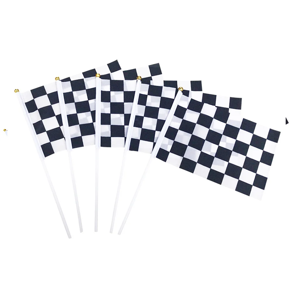 

12Pcs Portable Exquisite White Black Grid Waving Flags 40Cm Plastic Stick Party Supplies Waving Flag Party Banner