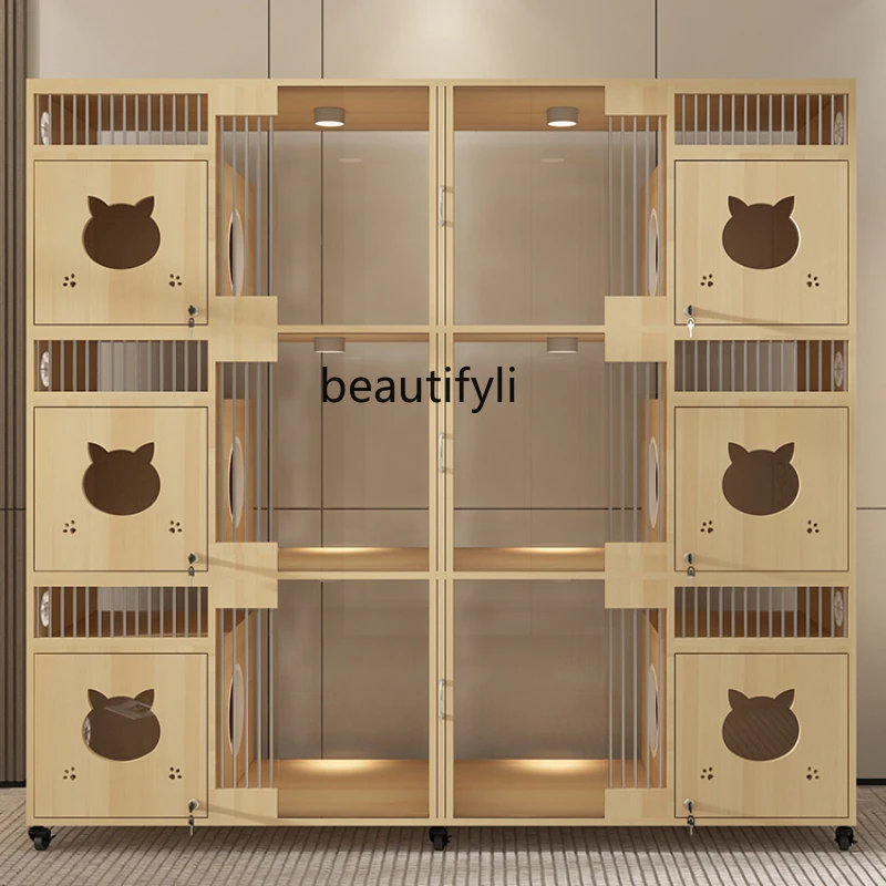 

Display Cabinet Cat Villa Solid Wood Delivery Room Breeding Cabinet Luxury Large Cattery Three-Layer Cabinet Nest Cage