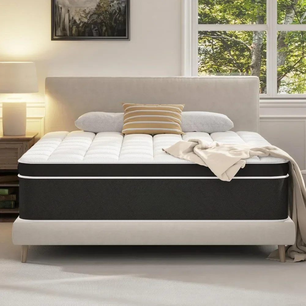 Bed Bases12 Inch Hybrid Mattress King Size with Memory Foam and Pocket Springs, Premier King Mattress in a Box, Pressure Relief