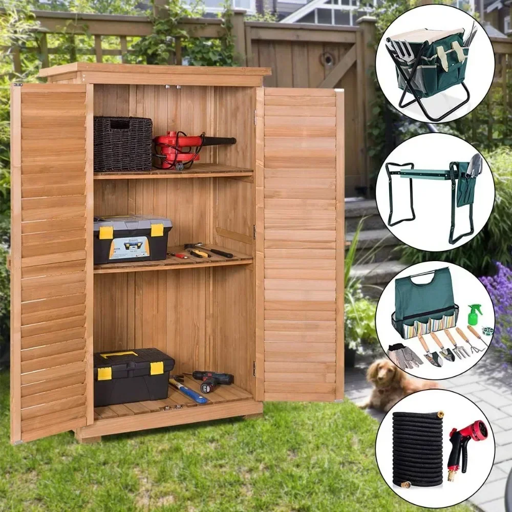 Shed, Outdoor Storage Cabinet, Wooden Storage Shed with Latch, Detachable Shelves & Weather Resistant Pitch Roof, Outside Shed